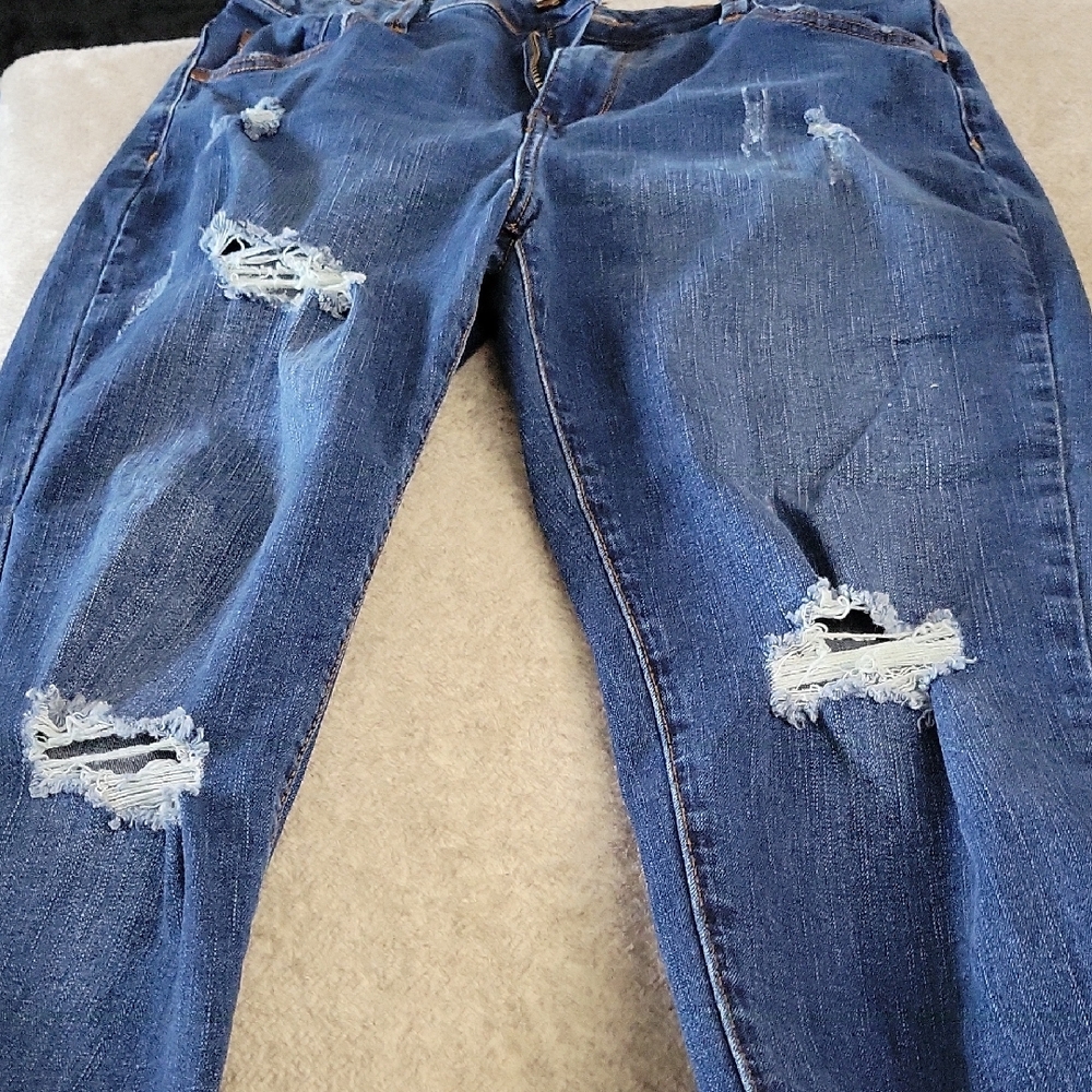 Fashion Nova Blue Boyfriend Jeans with Distressing